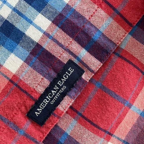 American Eagle Red Plaid Cotton Button Down Shirt XS - Picture 6 of 8